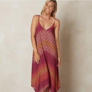 PRANA Angelique Striped Handkerchief Hem Maxi Dress Boho Relaxed Fit Size Small